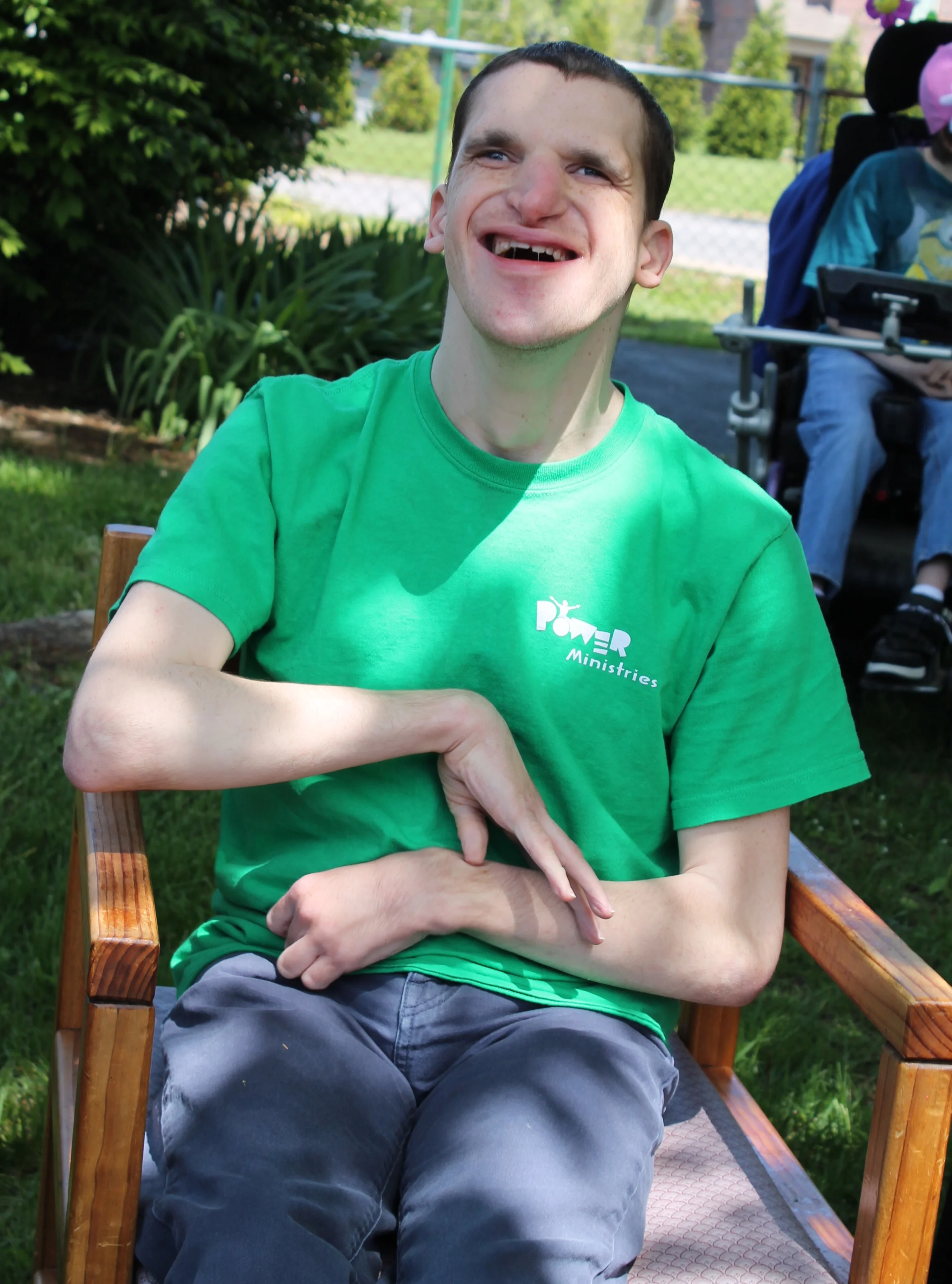 Nick enjoys the courtyard at Rauch's Fairmont Neighborhood Center