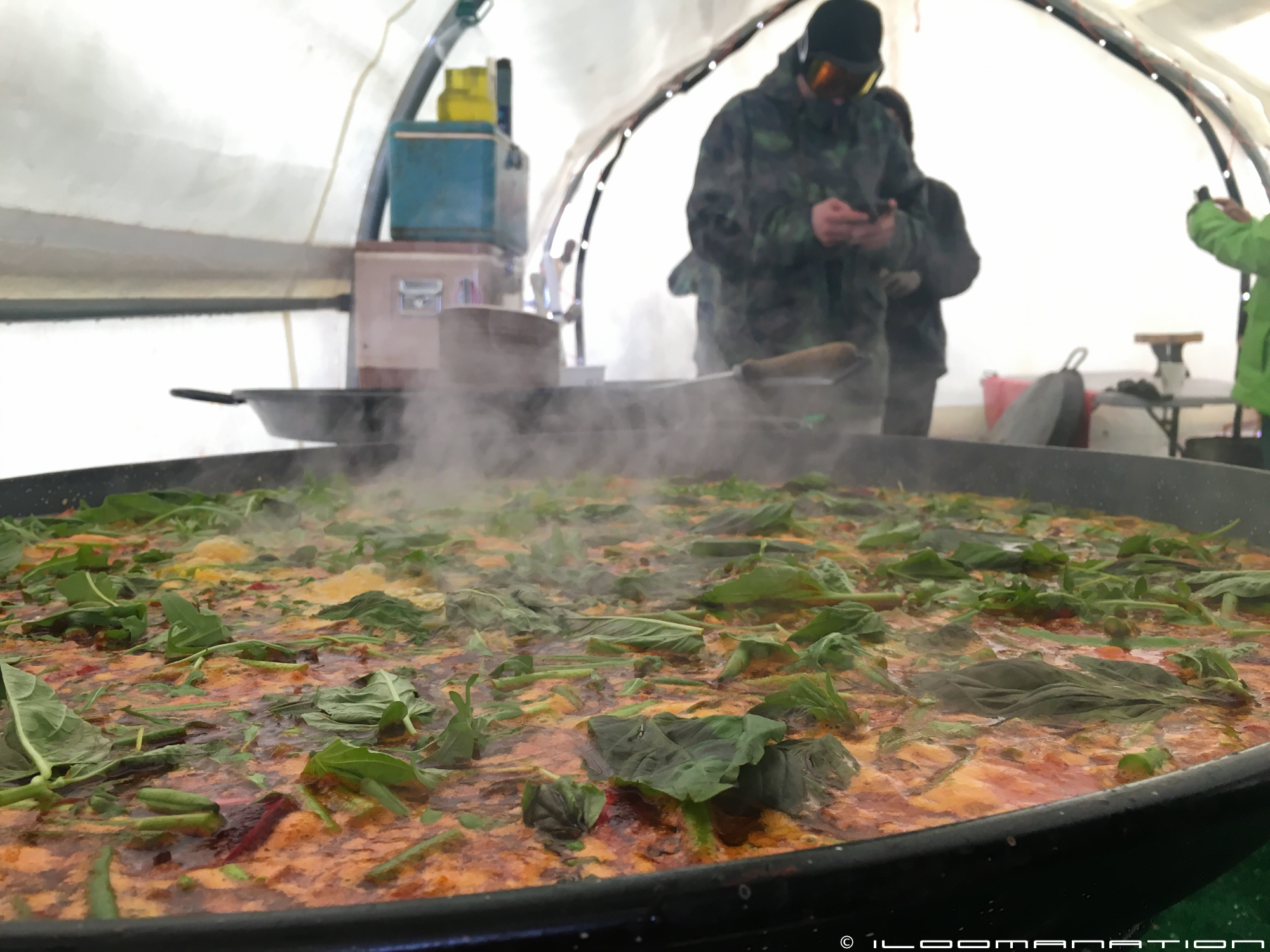 Paella on simmer in the competitors tent.