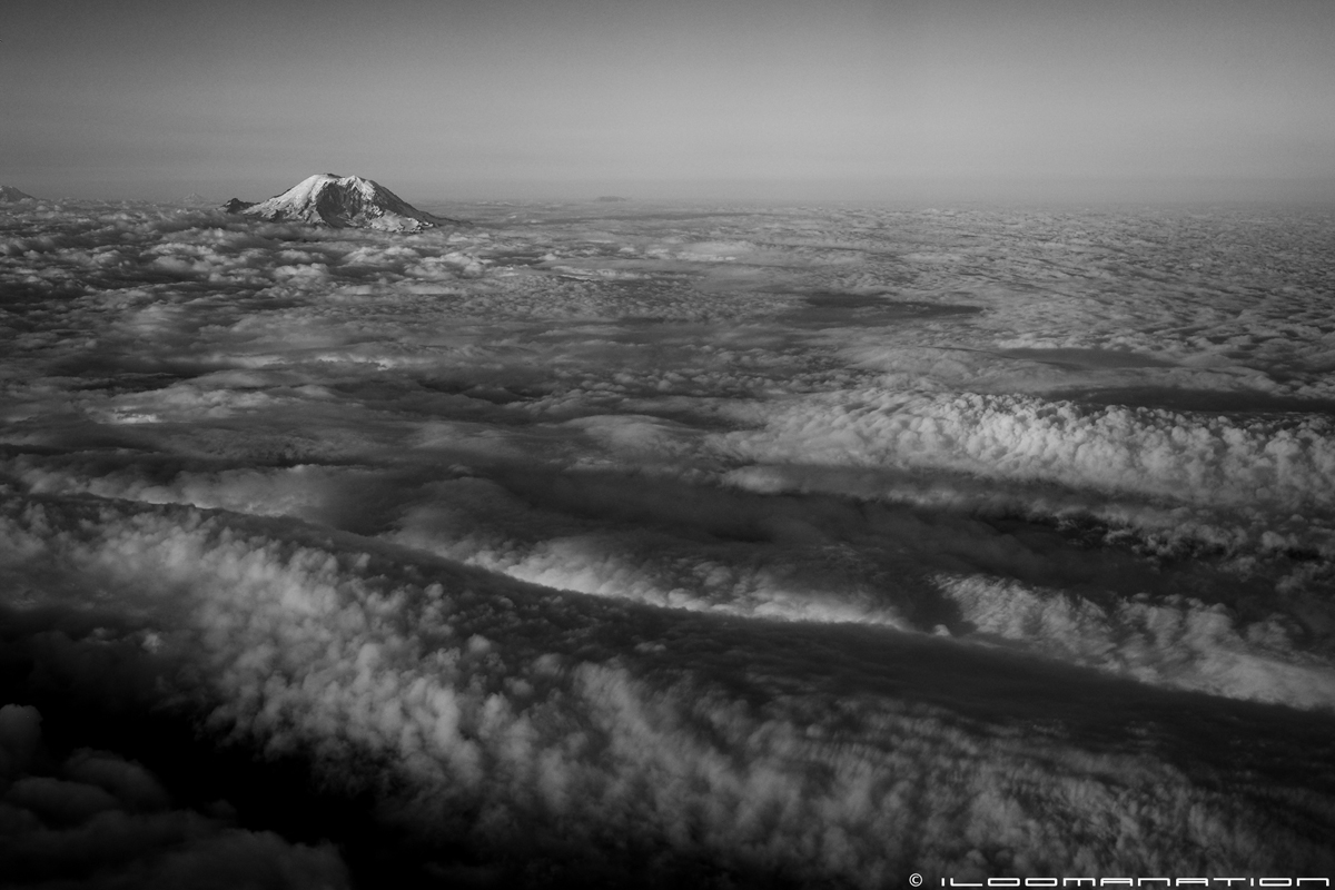The view of Mount Rainier on the flight out of Seattle.