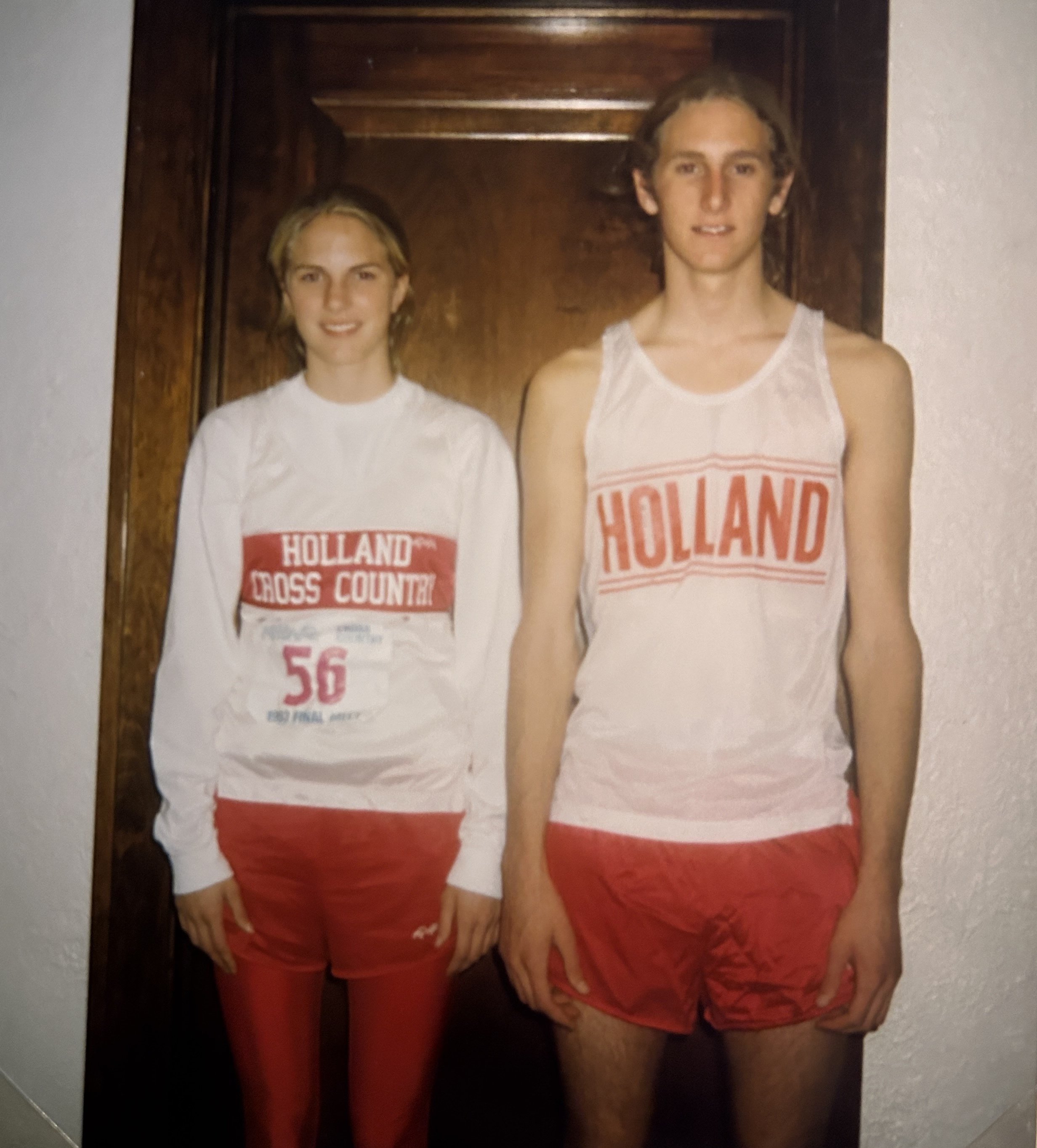 Holland High cross country, Pictured with sister, Anne. Age 15.