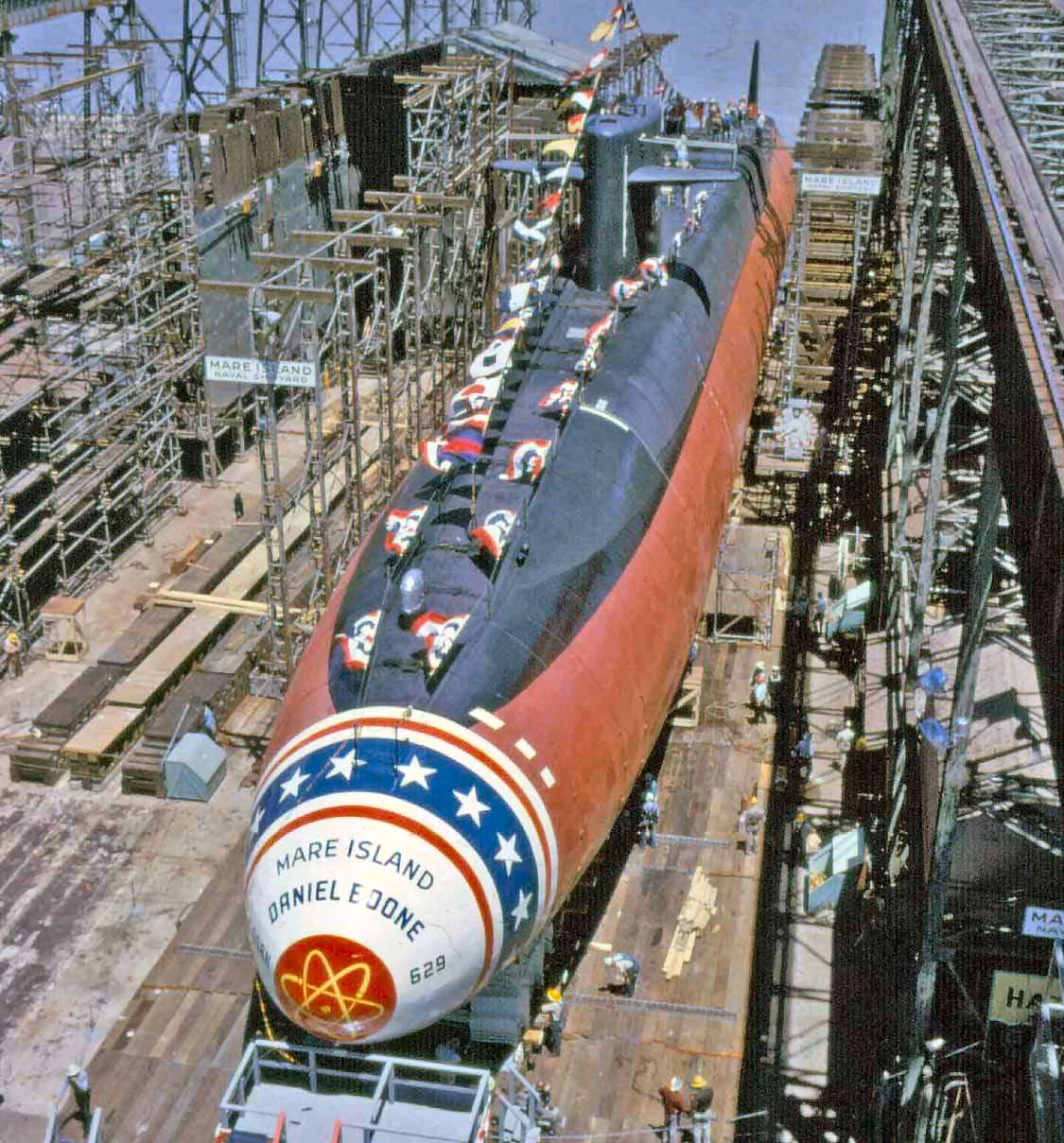  USS Daniel Boone, the first submarine Darrel served on. At 425 feet, it was the first ballistic missile submarine included in the Pacific fleet.  