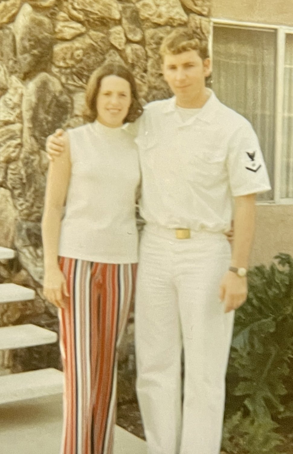  Darrel and Jane after Darrels first deployment. 1971. in Vallejo, CA. This was during the time he was attending nuclear power school for 6 months of classroom training.  