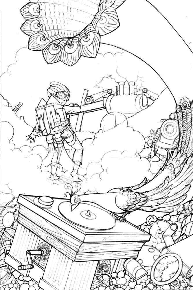 Jack and the Gramophone line art