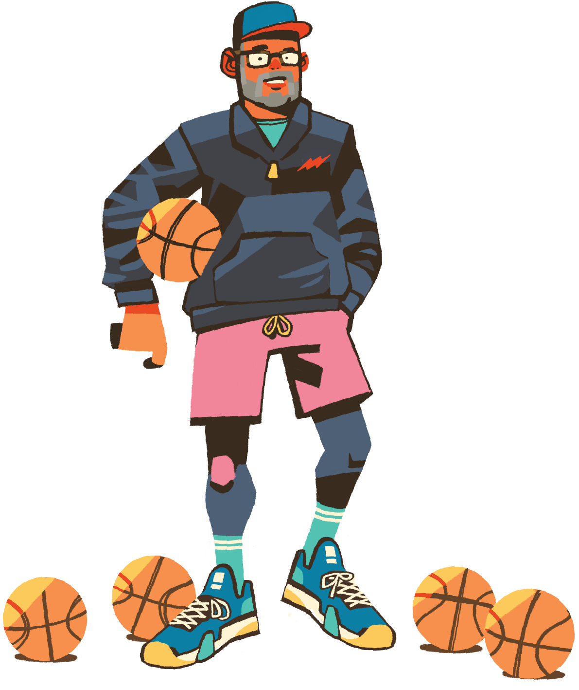 Nice J Standing among basketballs