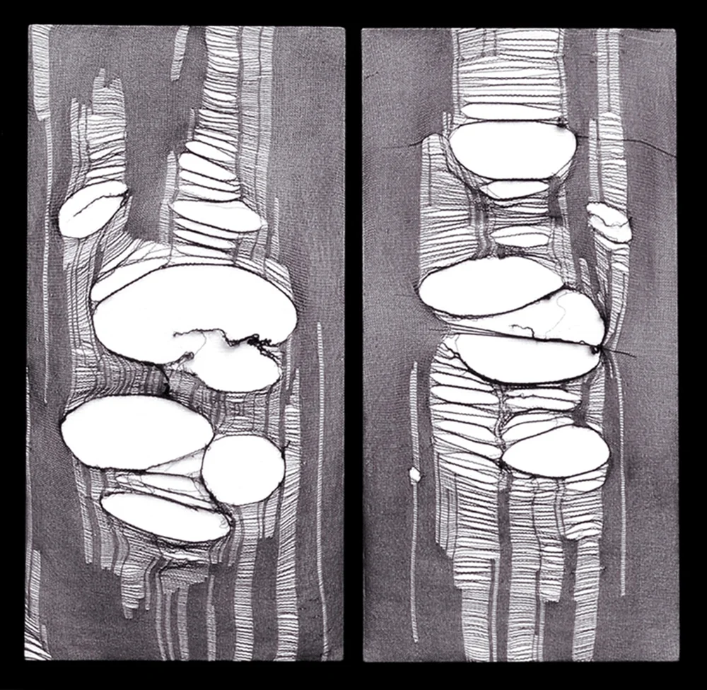 Scraped Knees (black on white diptych), 2006
