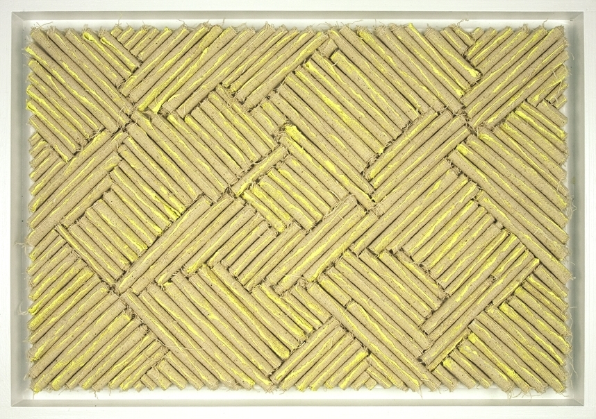 Untitled (canvas, yellow paint), 2008 14 x 18 inches Canvas and acrylic on board