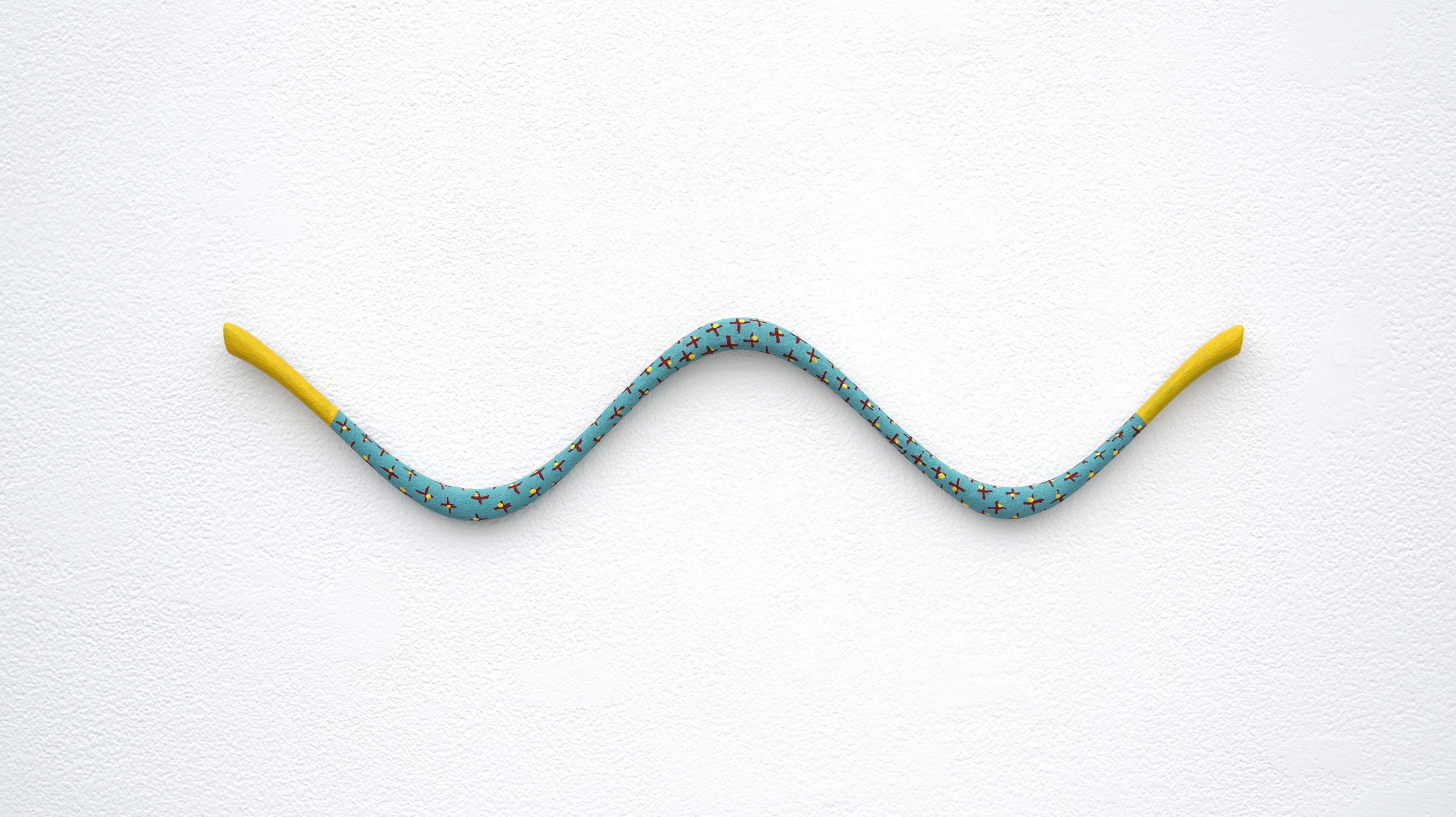 TC, Set 2, lt blue, yellow tips, + pattern, 2022 12 x 3 x .5 inches Acrylic on wood
