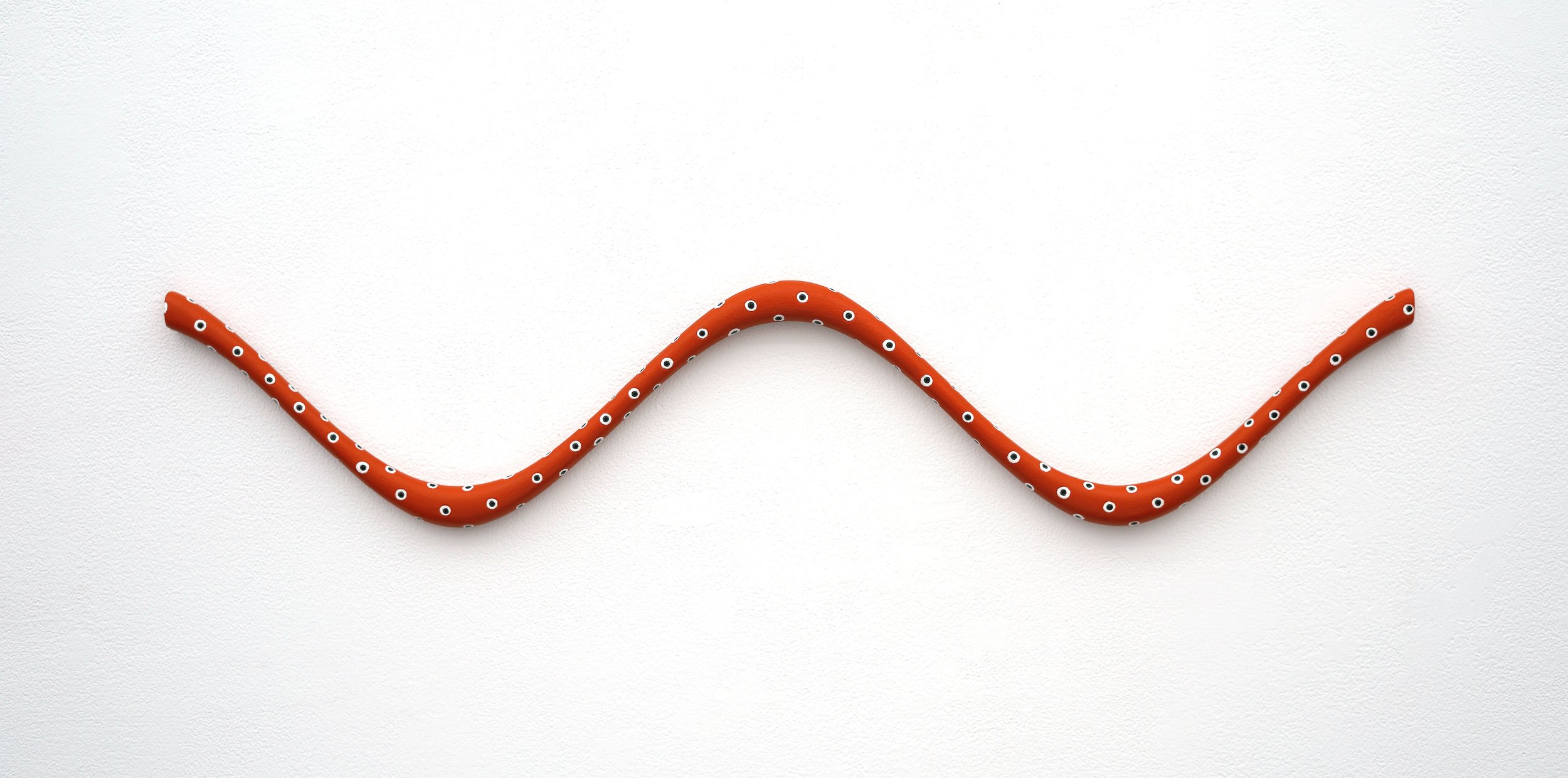 TC, Set 2, red, eye pattern, 2022 24 x 5.75 inches Acrylic on wood