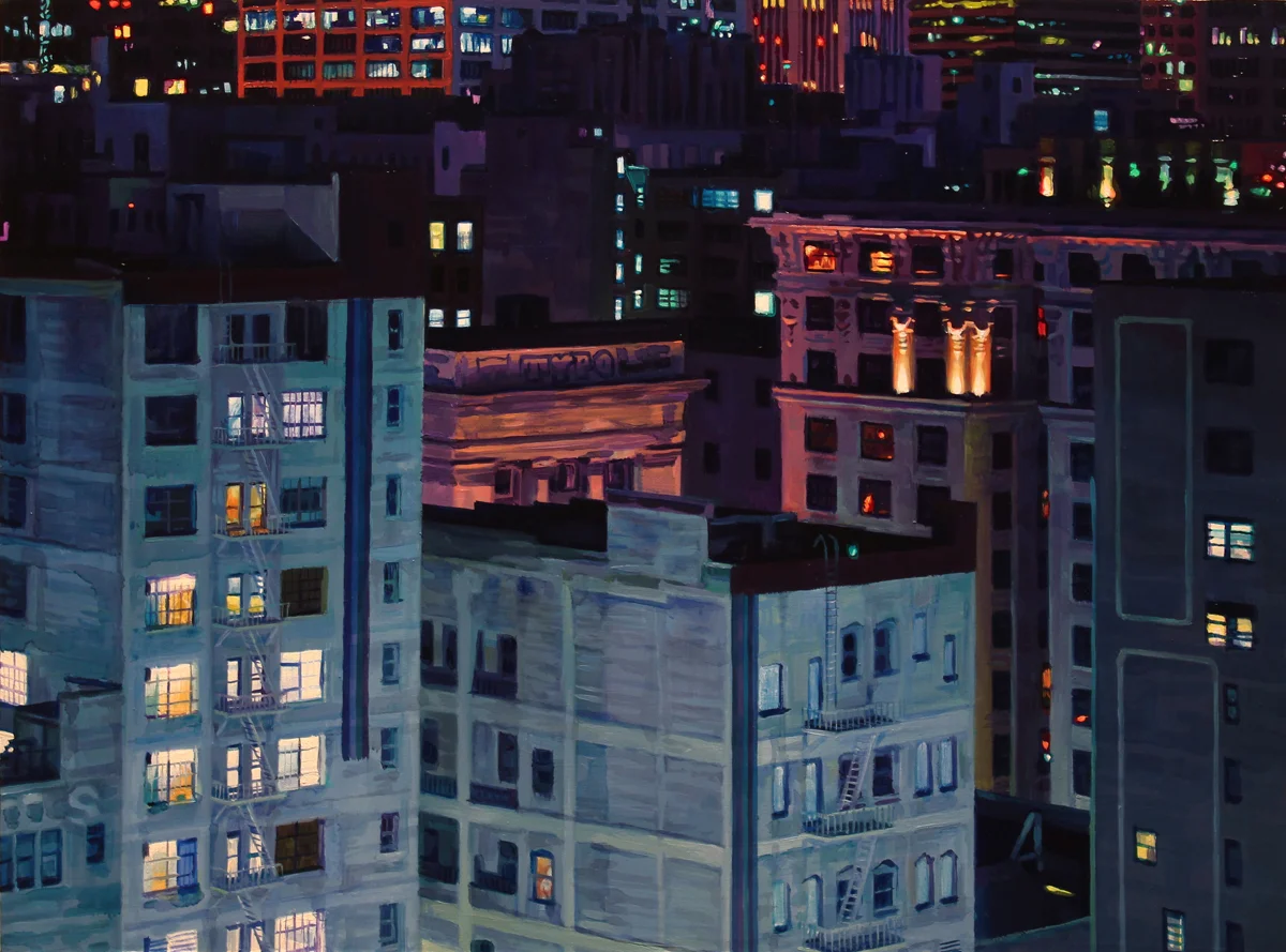 "Untitled Blue Building", oil on wood, 12 x 16 inches, 2017