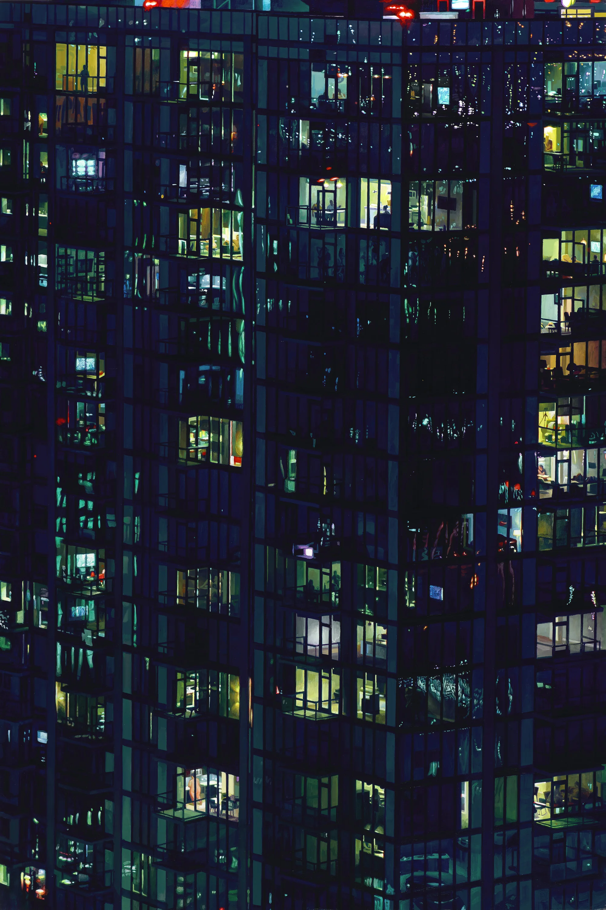 "Highrise", oil on wood, 32 x 48 inches, 2017