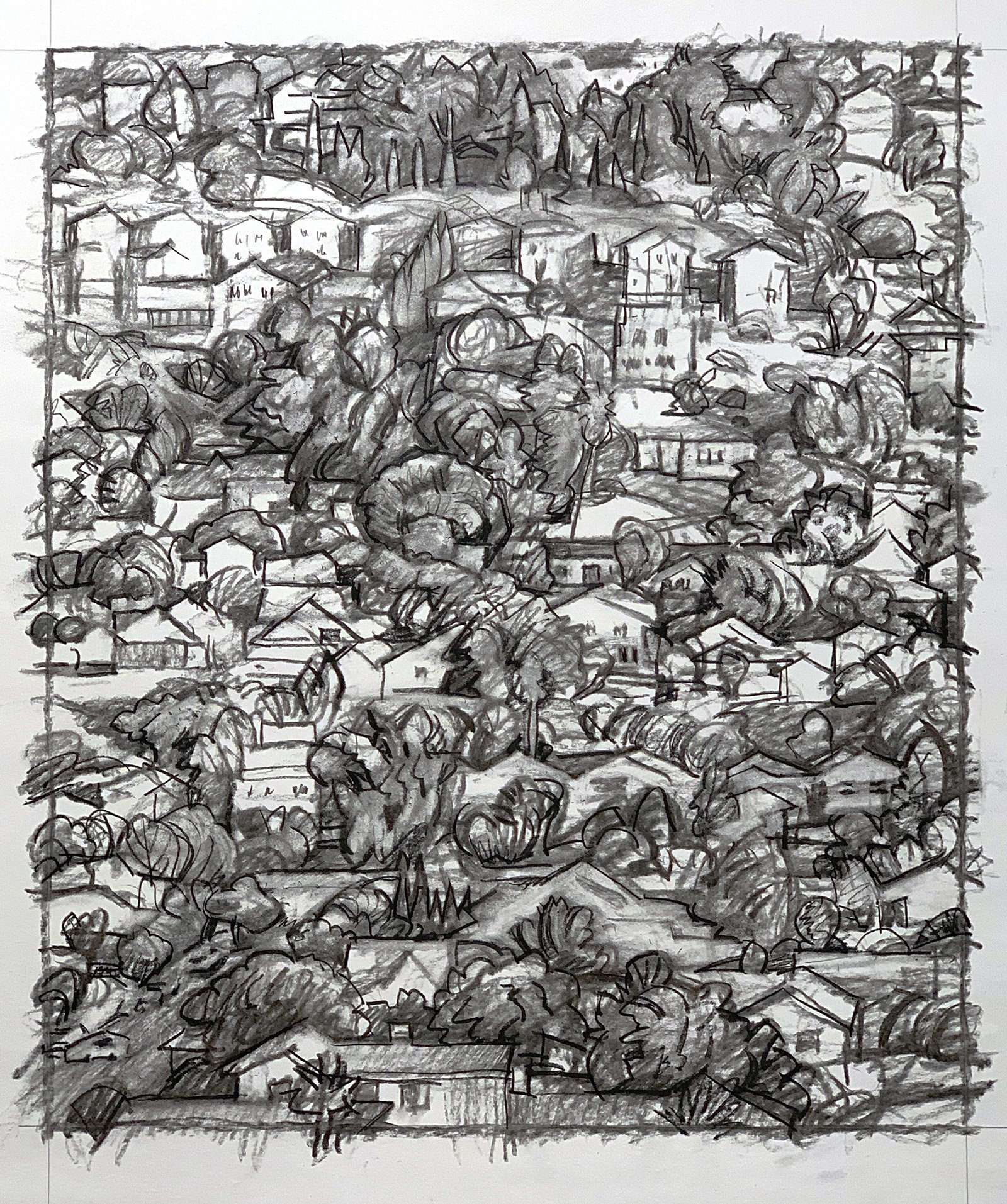 Charcoal and graphie on paper 18 x 24 inches