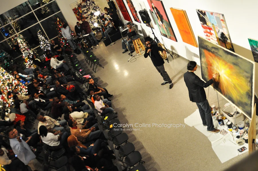 2011, Dec 10th: Painting live at Poetry, Art, & Jazz. Photo by Carolyn Collins Photography