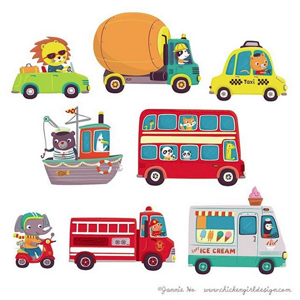 The transportation pieces you can play with on the town map puzzle!