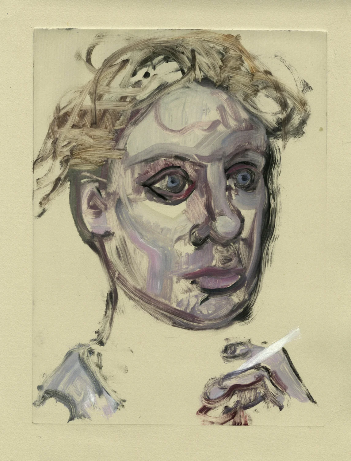 Head with Cigarette, 12'' x 15'', Monotype