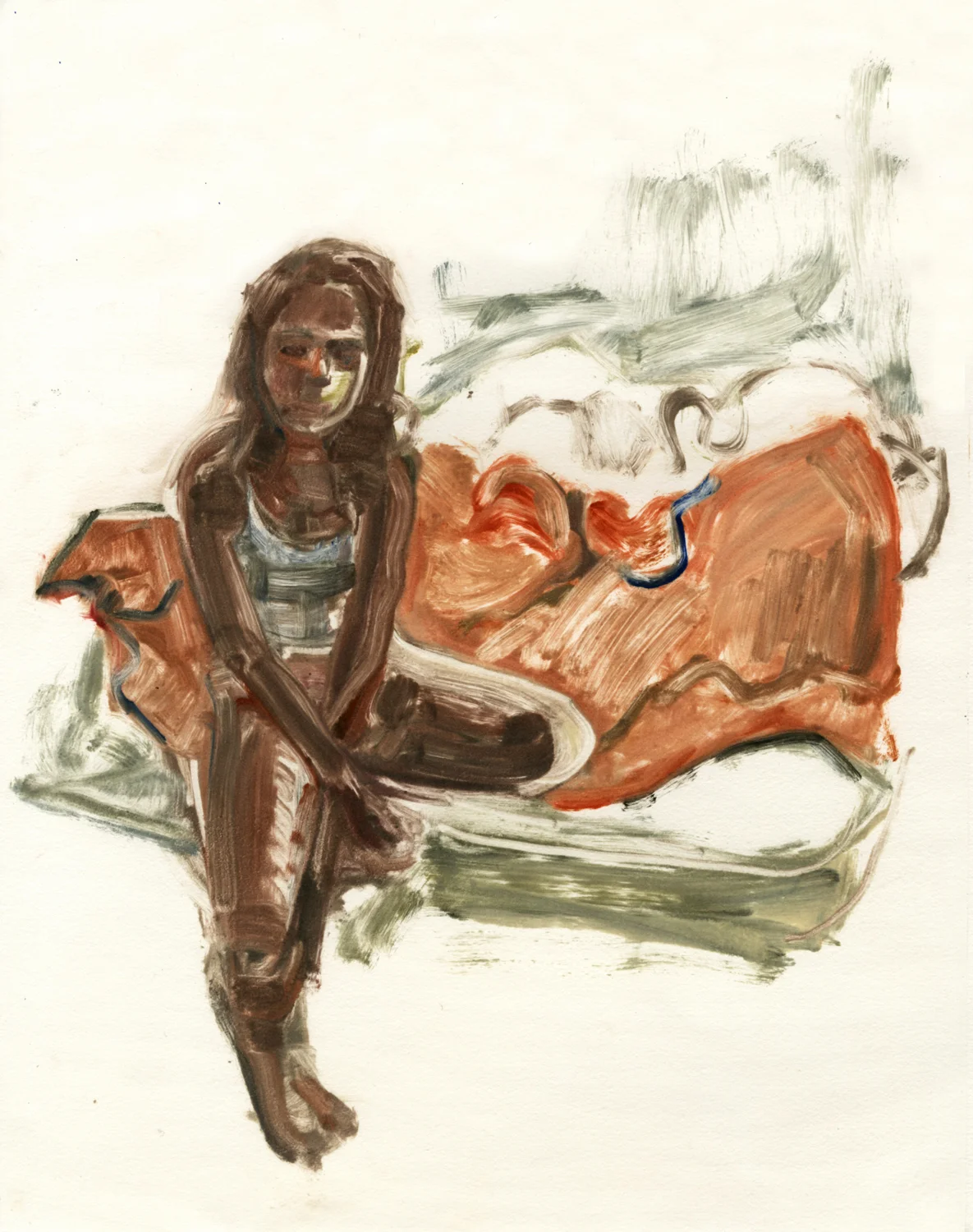 Kat, Orange Comforter, 11'' x 14'', Monotype
