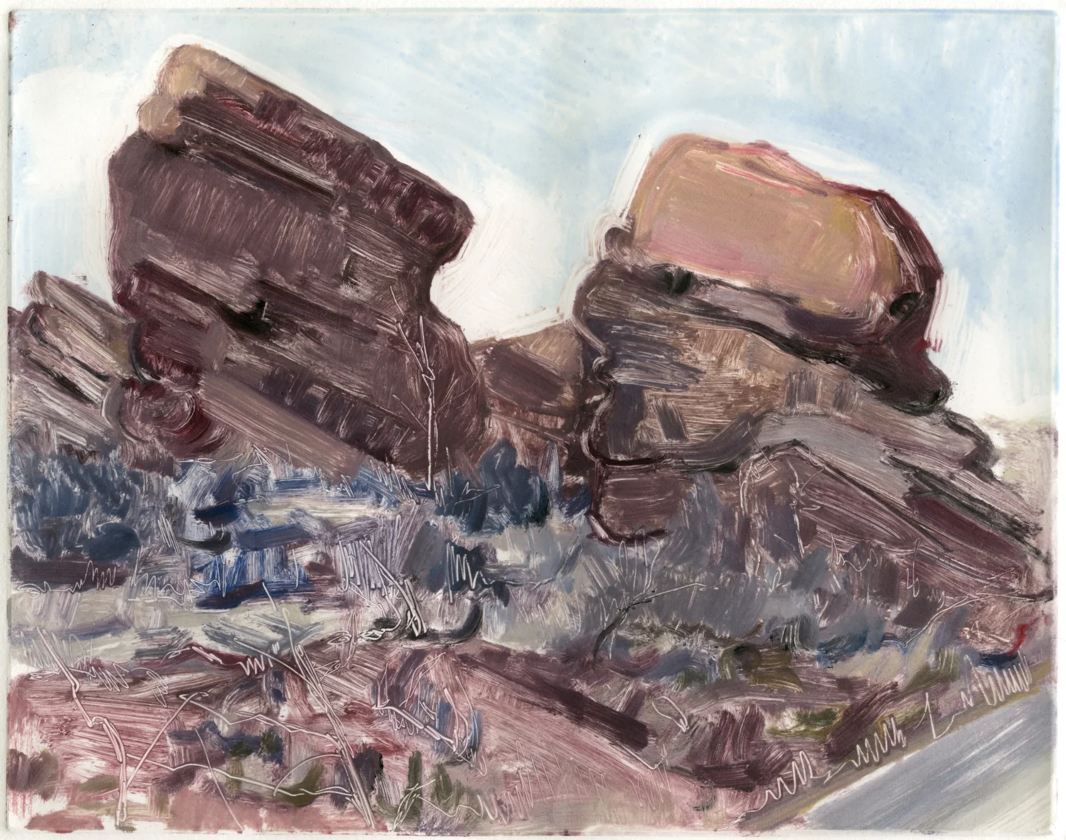 Red Rocks (Sister Rocks), 10" x 8", Monotype
