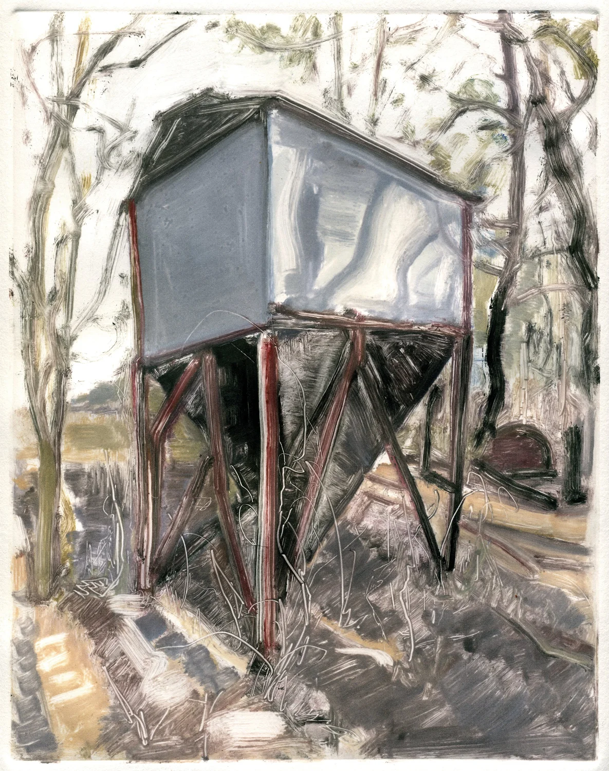   Grain Silo , 8" x 10", Monotype 