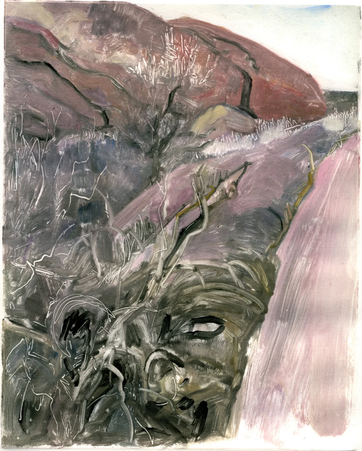Red Rocks (Grassy Crevice) , 8" x 10", Monotype