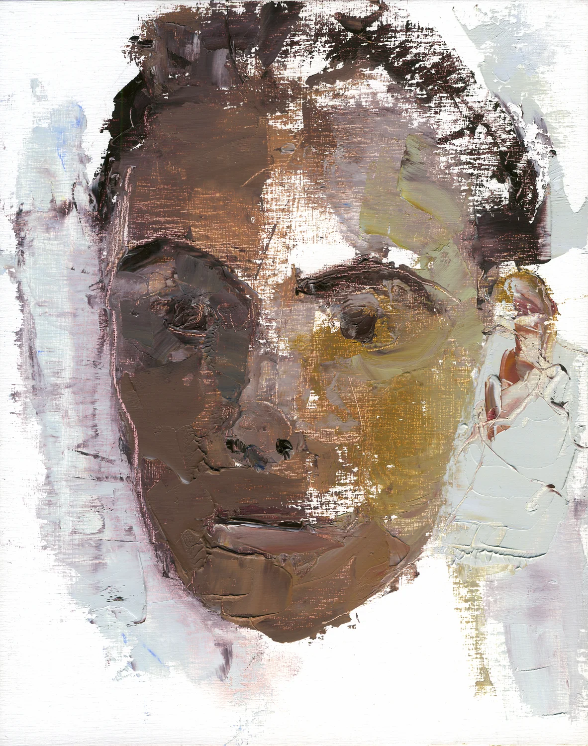 Self-portrait with palette knife #1, 10" x 8", Oil on panel.