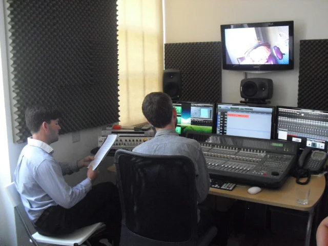 HOB directing Sue Johnston in the voice over booth for By-the-Bridge