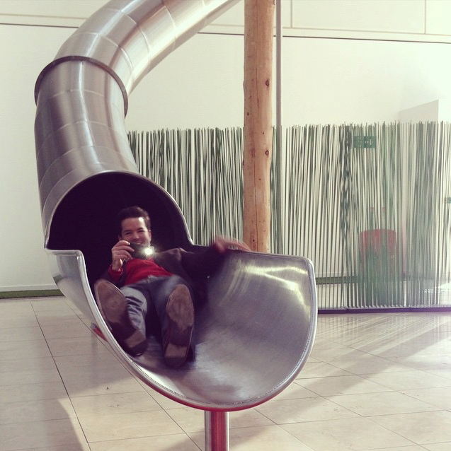 Harry Otto Brünjes testing out the treehouse slide at OVO HQ.