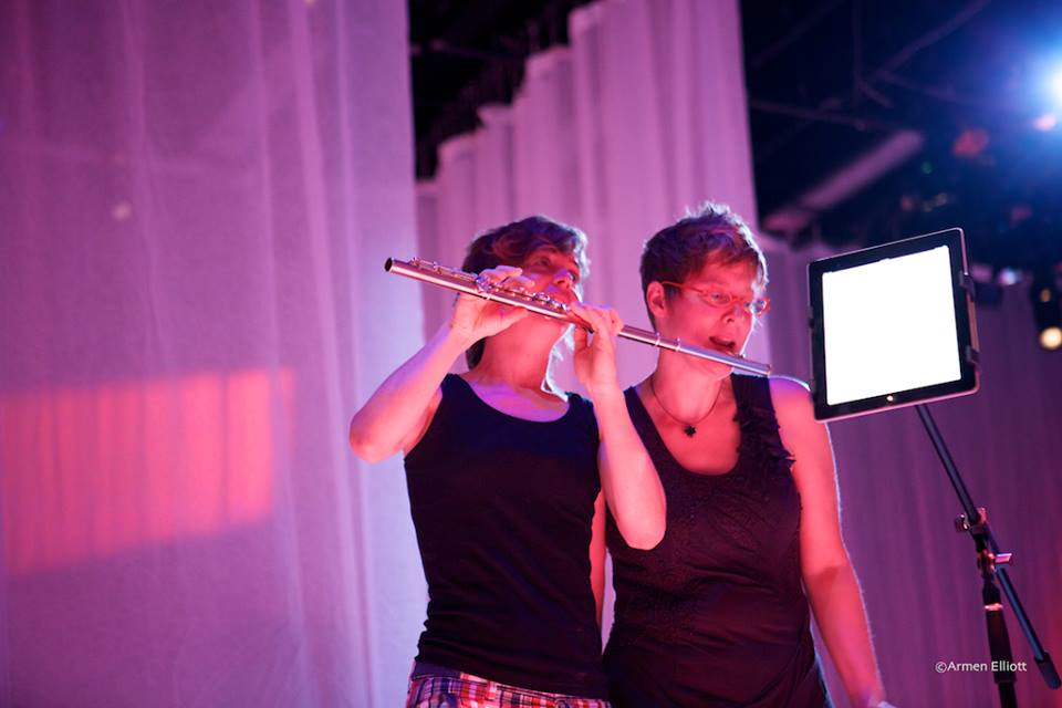  with Claire Chase, rehearsing for Whisper Opera.&nbsp;  photo: Armen Elliott  