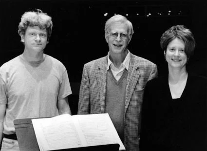 The late, great composer Jonathan Harvey (center) with conductor Magnus Martensson and TA at June in Buffalo 2003