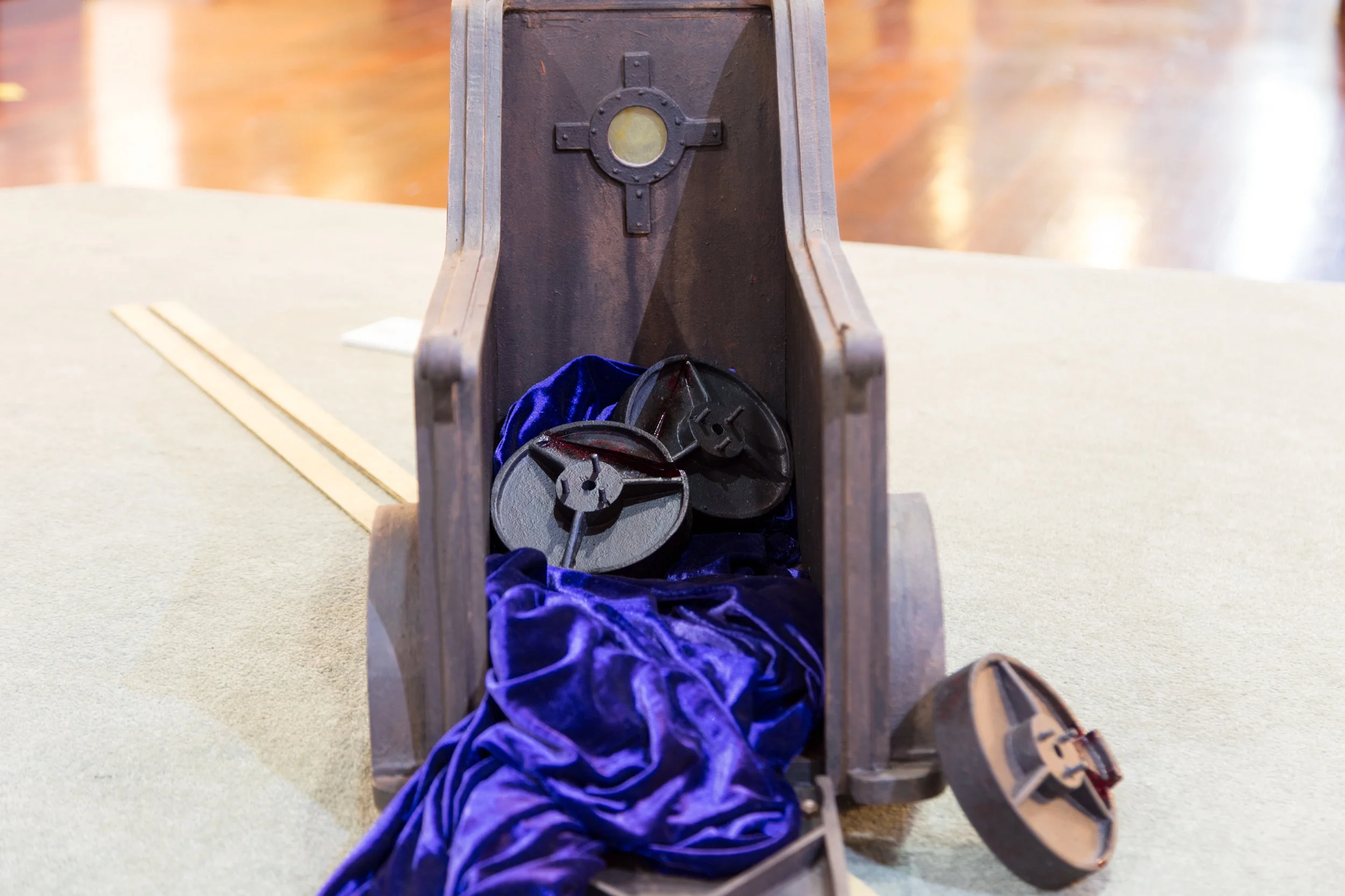 Station 9: Jesus Falls the Third Time Stuart Elliott Transposition (detail) 2016, Wood, steel, aluminium and cotton 50 x 300 x 120 cm