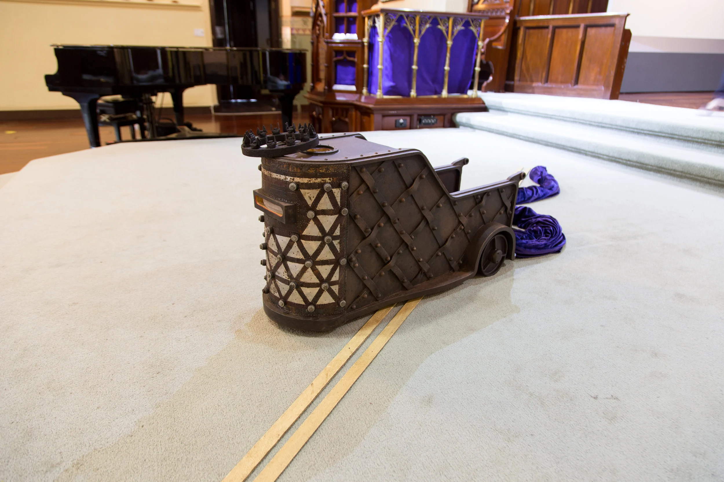 Station 9: Jesus Falls the Third Time Stuart Elliott Transposition 2016, Wood, steel, aluminium and cotton 50 x 300 x 120 cm
