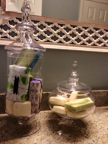 Beautiful bar soaps purchased at Marshall's (and other discount stores) are beautiful decor in the guest bathroom
