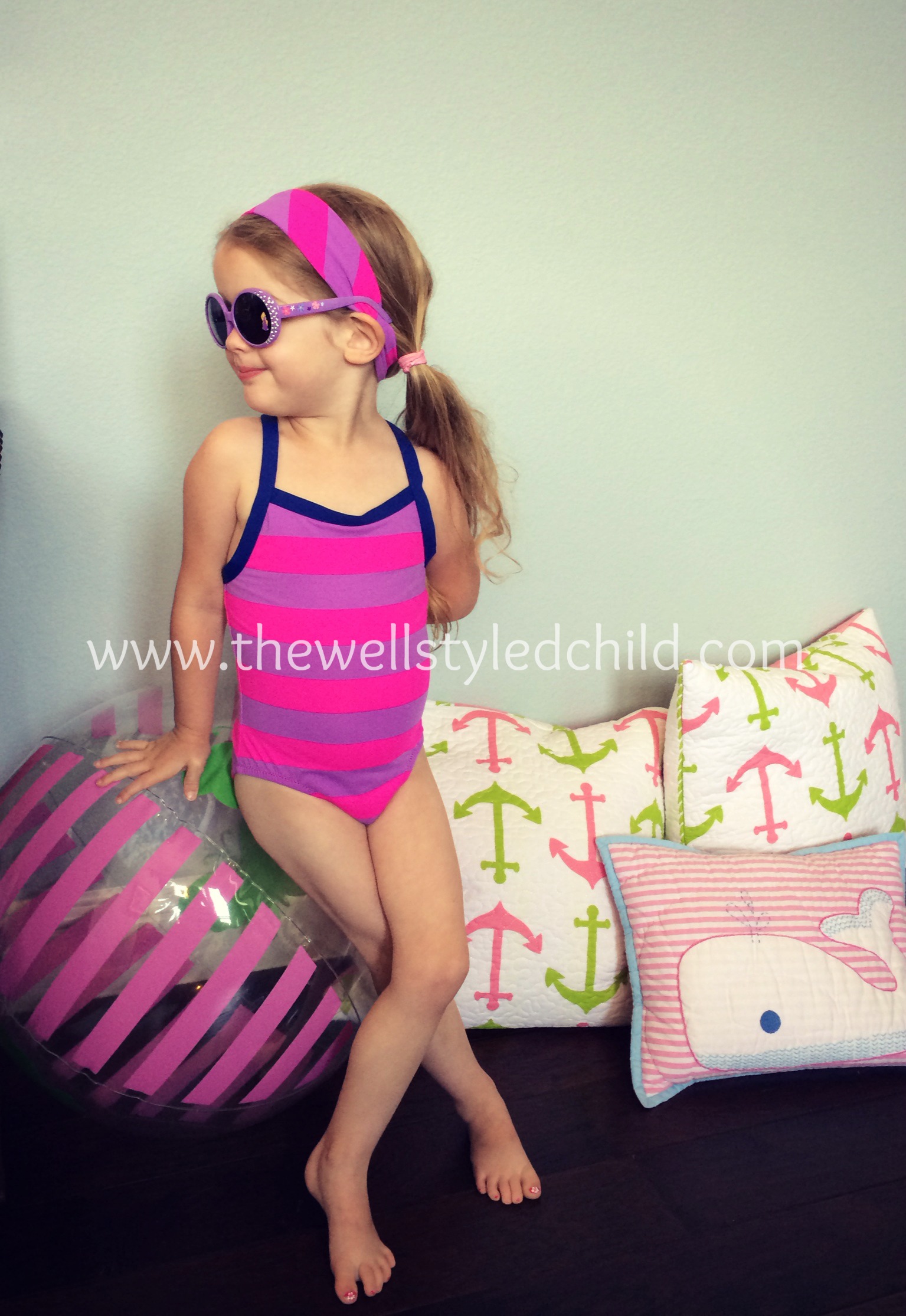 Garnet Hill Kids Wave Rider Cross Back One Piece Rugby Stripe Swimsuit Garnet Hill Kids Swim Headband Sunglasses: The Disney Store 