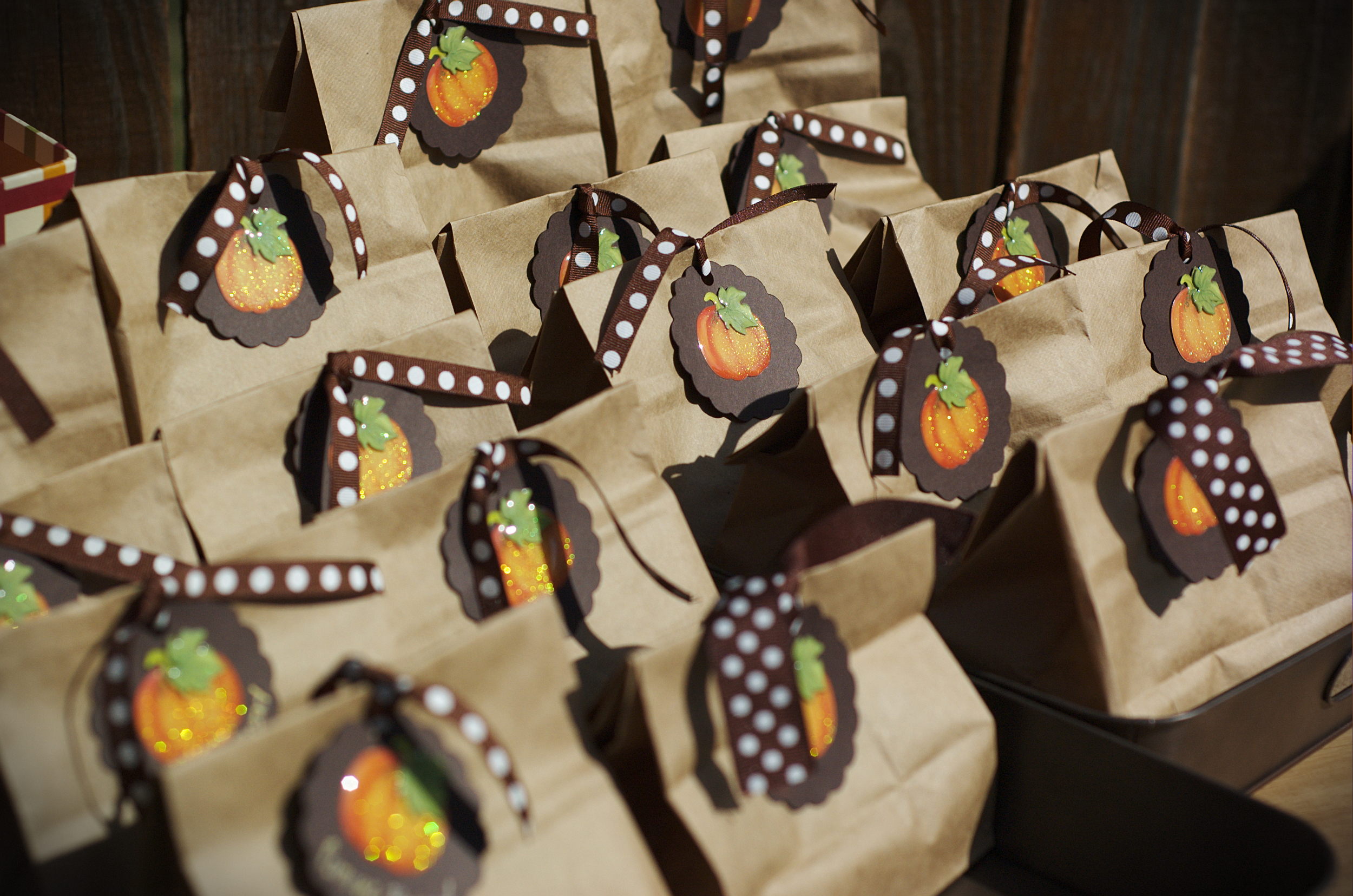 These were adult favors-- freshly baked mini loaves of pumpkin spice bread 