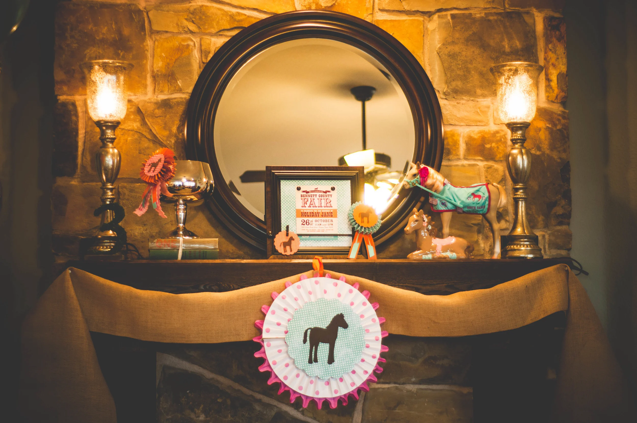 County Fair Party- I used my daughter's horsey piggy bank and other Horse toy (both from Target) and then incorporated decorative pieces I already had and then added some homemade party decor. 