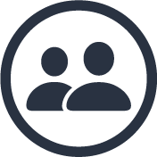 Icon of two people, one larger and one smaller, inside a circle representing a user or group.