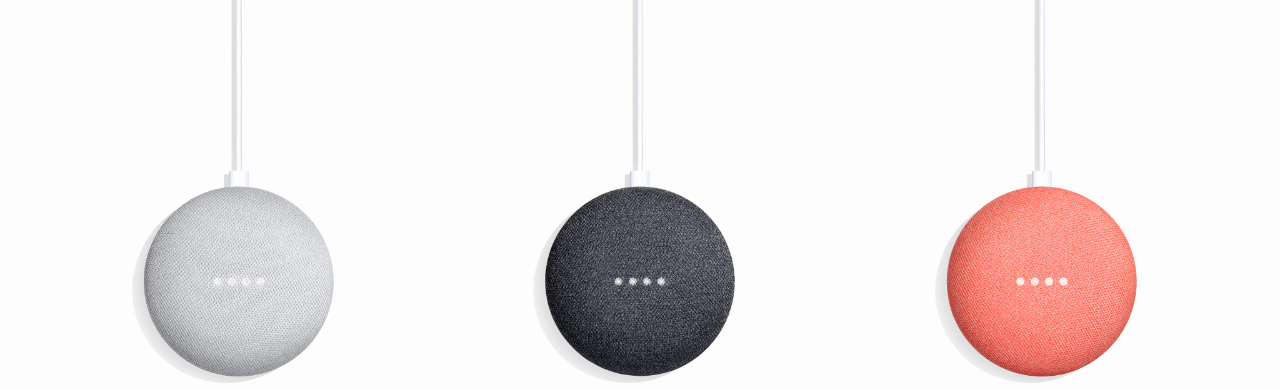 Google Home Mini Chalk, Charcoal, Coral .png