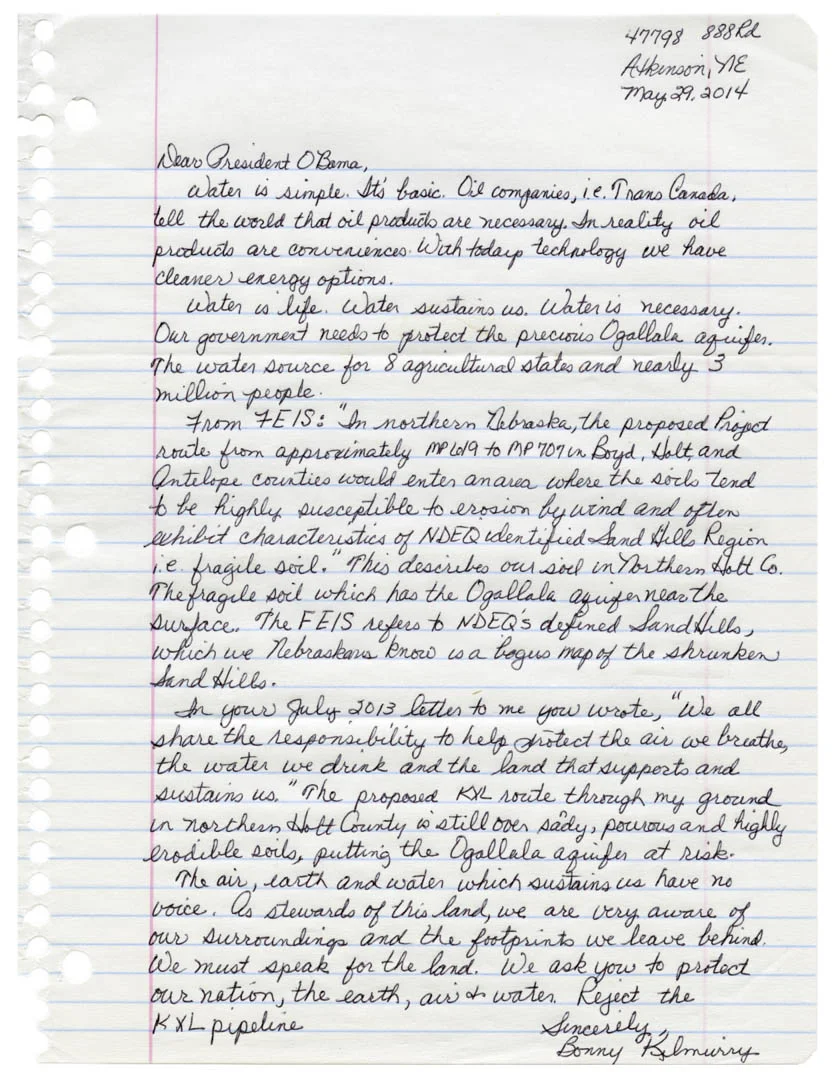 Bonny Kilmurry's letter to President Obama. May 2014