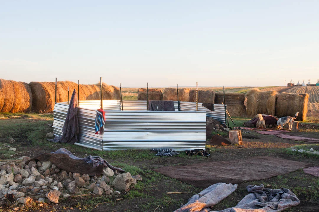 The Oyate Wahancanka Woecun camp's fire pit for the sweat lodges. The place was installed to protest the Keystone XL pipeline and for prayer. The pipeline is proposed to cross the Rosebud Reservation at this location. Sweat lodges (or anything associated with the sweat lodge) are typically not photographed. In this instance, the organizers of the camp gave me permission to photograph this area. 