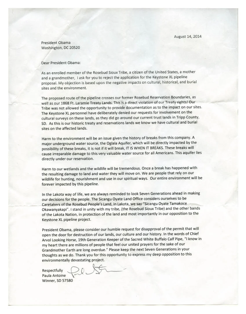Paula Antoine's letter to President Obama. August 2014