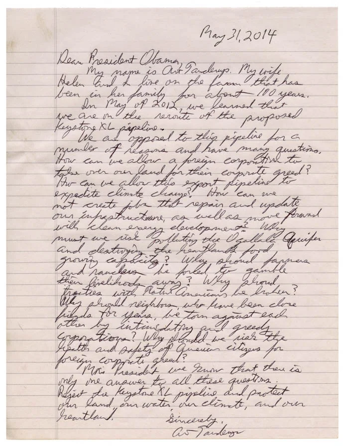 Art Tanderup's letter to President Obama. May 2014