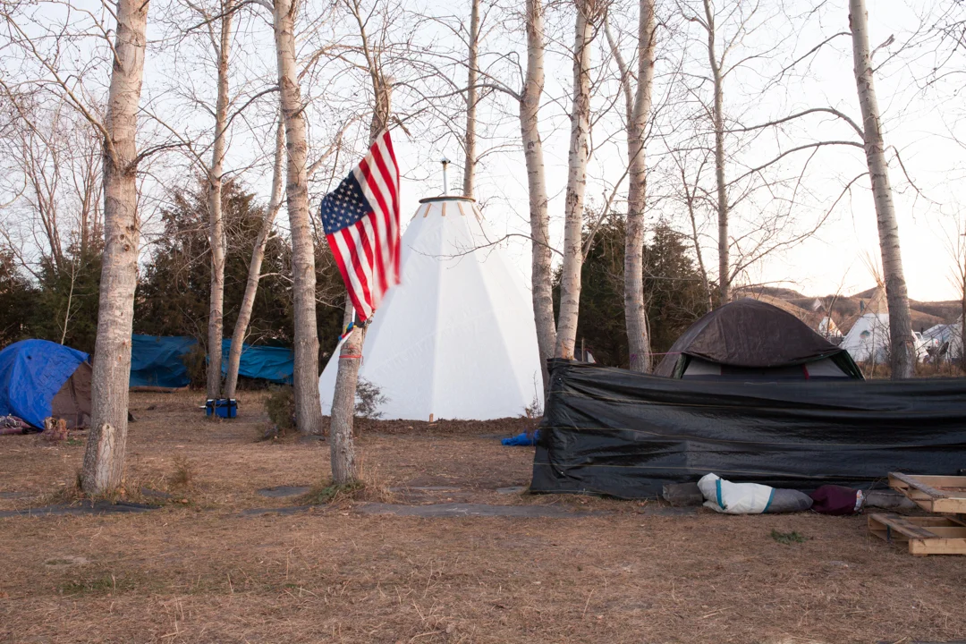 Inverted American flag. Sicangu camp, North Dakota. November 2016