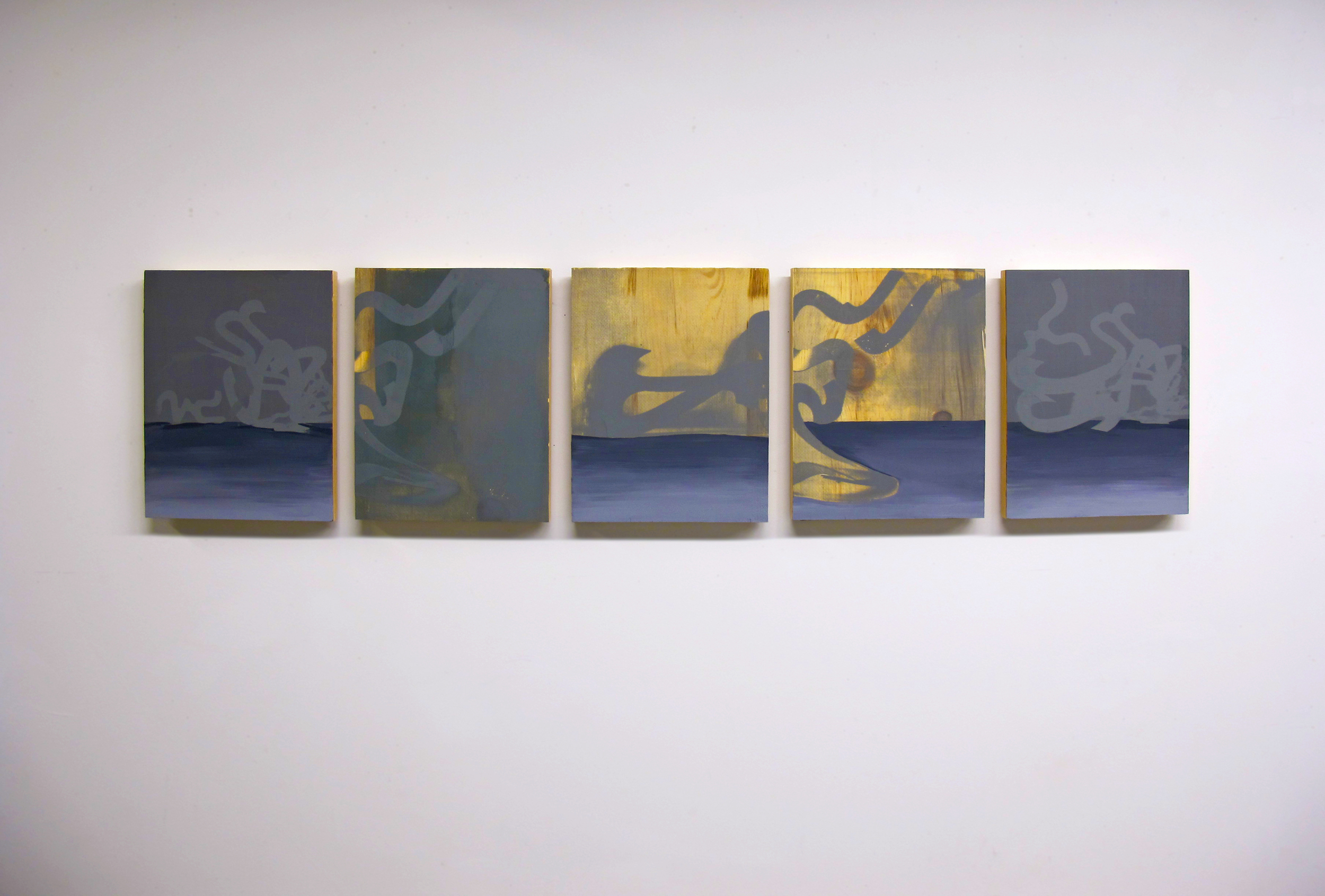   Iterative Translations , 2013.&nbsp;Screen print &amp; acrylic on wood, 12" x 46" overall 