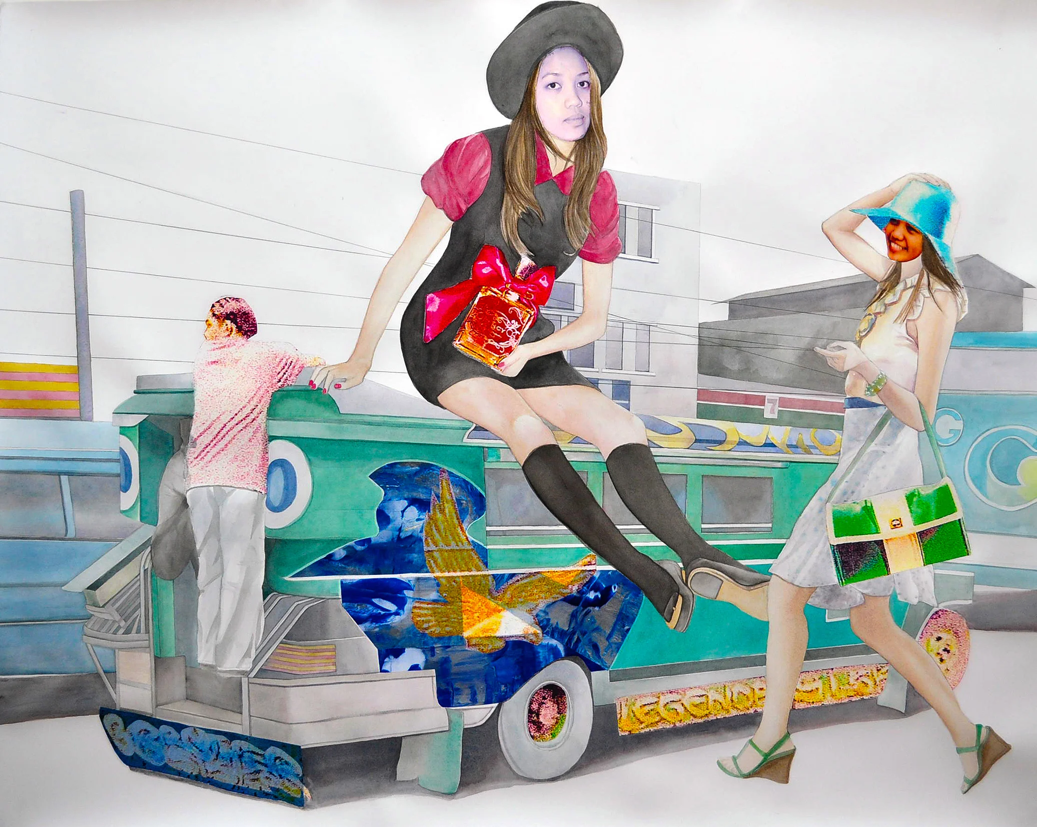 Fancy Joyride , 2009. Gouache, acrylic, & image transfer on paper, 36" x 45" (Photo: Ramon Pintado)