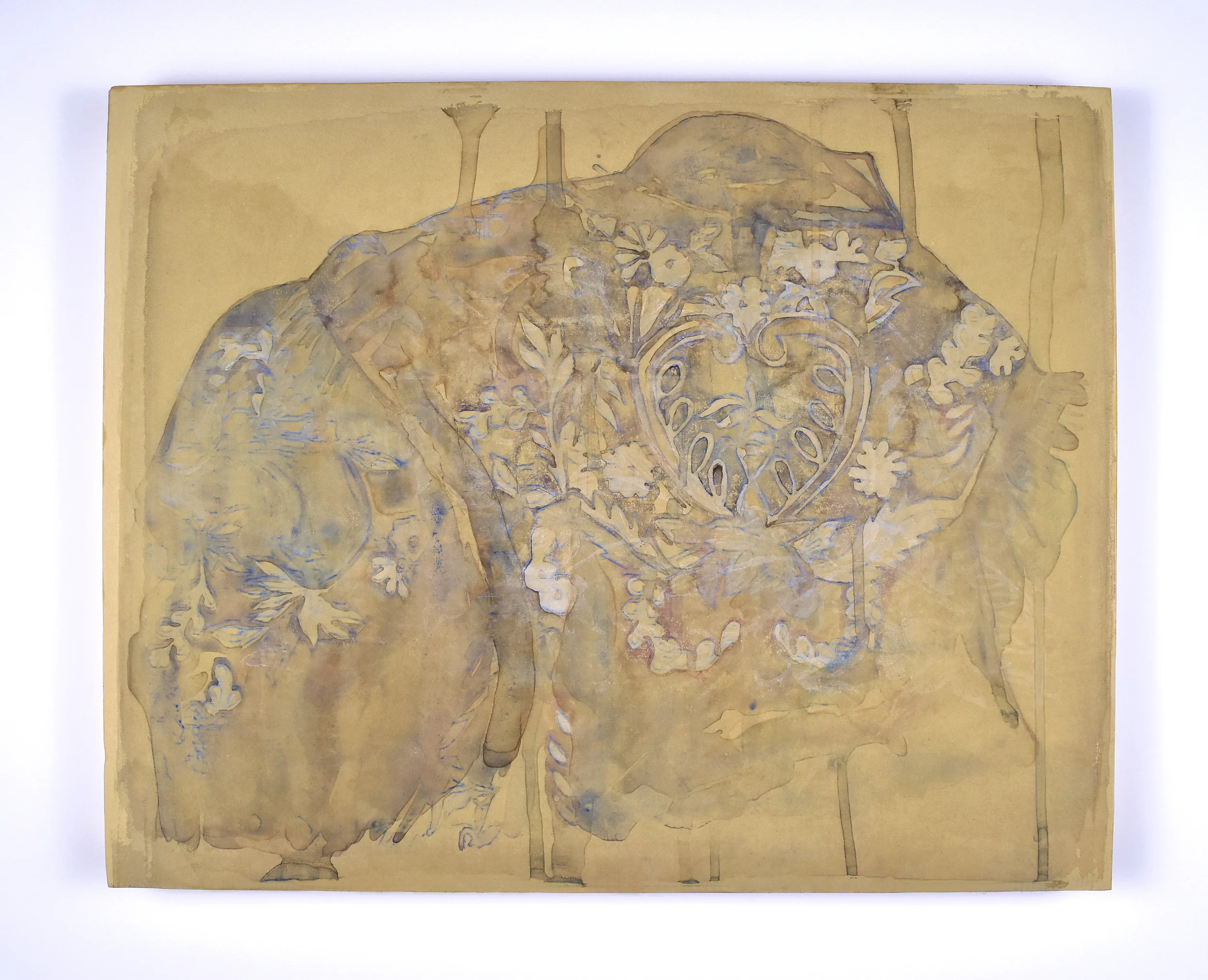 Ghost , 2015. Layered monoprints on paper mounted on panel, 16" x 20"