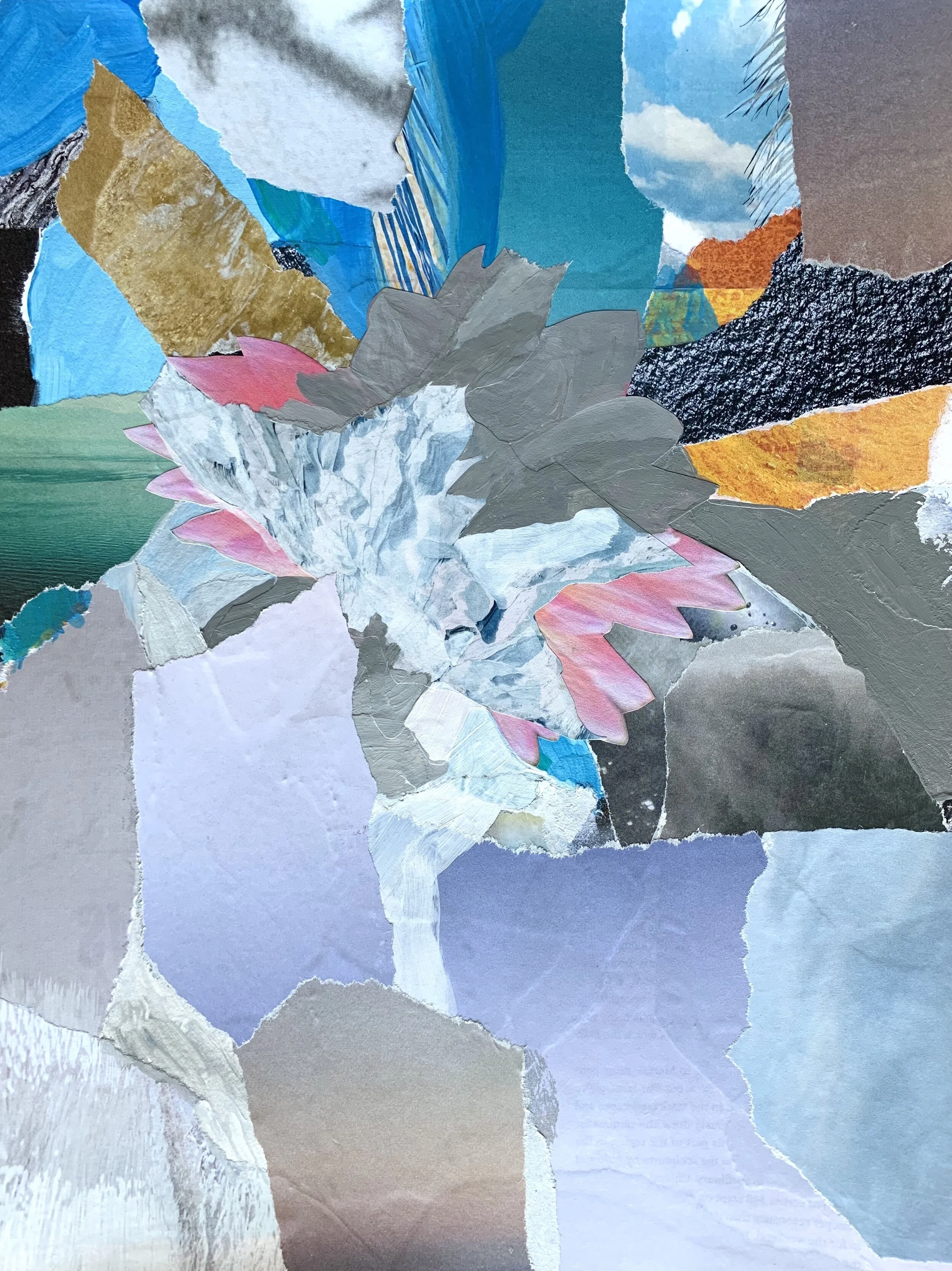   Bloom , 2021. Collage with acrylic and gesso on paper, 12” x 9”  (In Private Collection) 