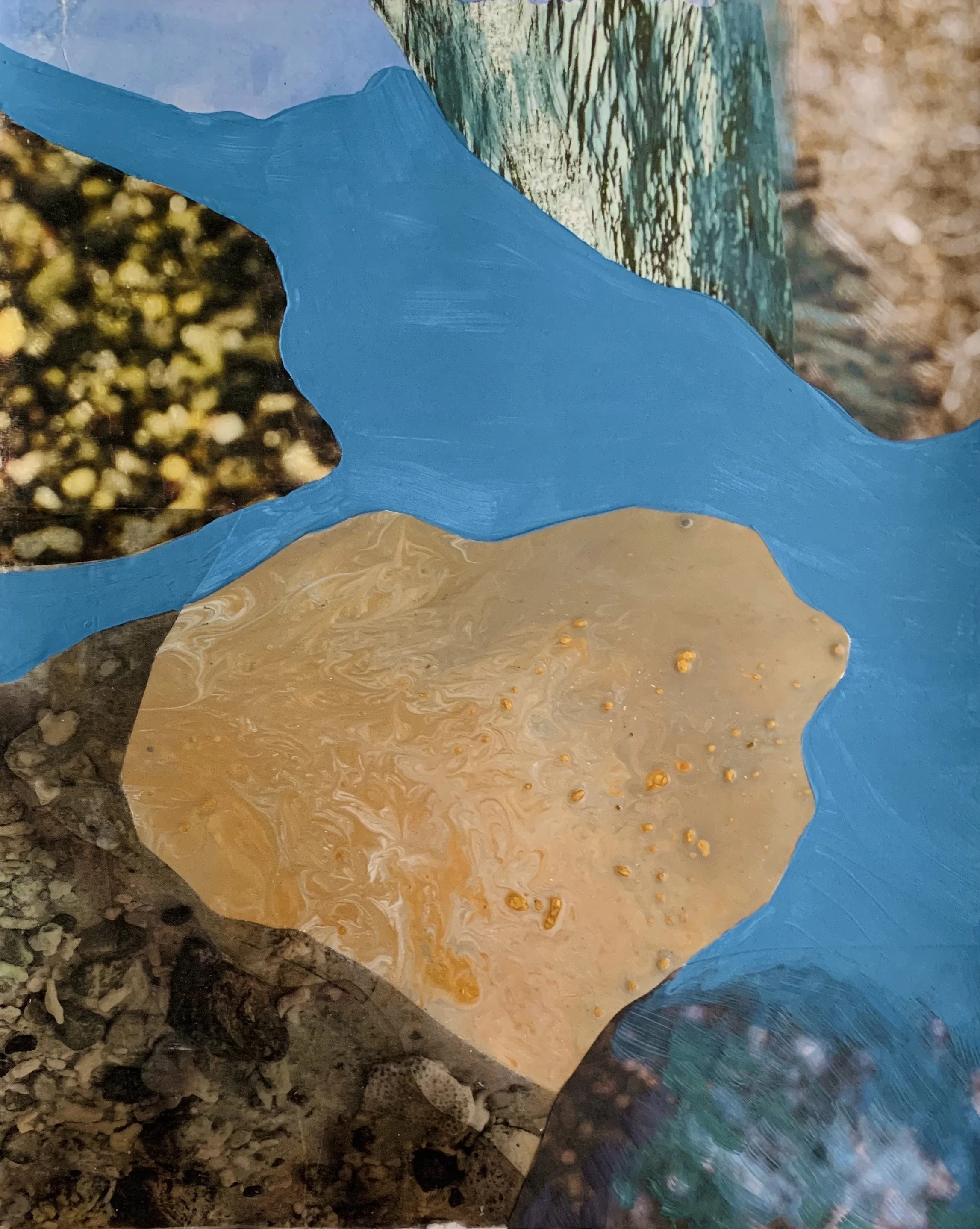   Drift , 2021. Collage with acrylic and image transfer on paper, 10” x 8”  (In Private Collection) 