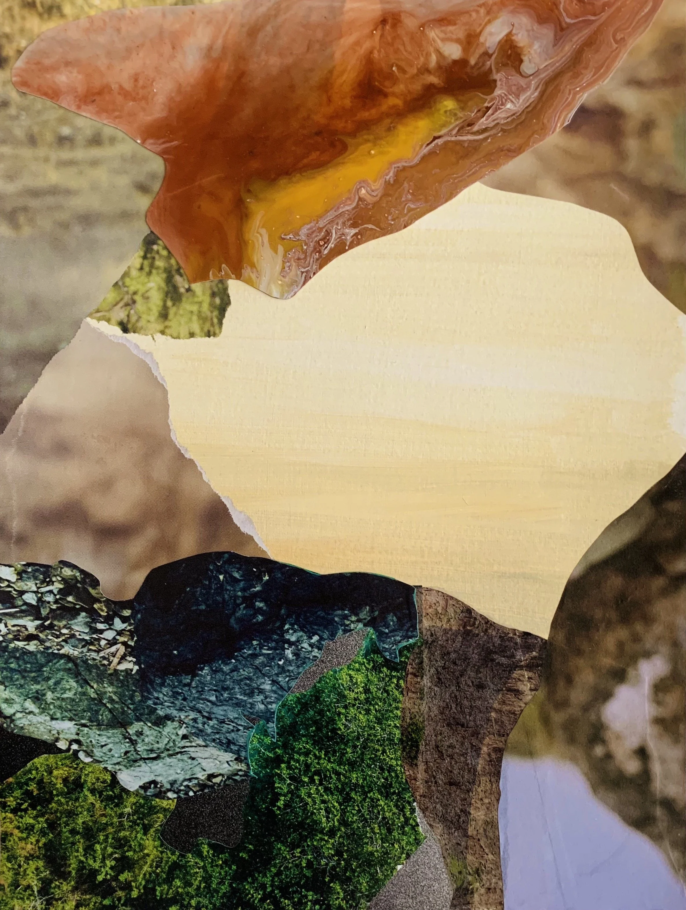   Swirl , 2021. Collage with acrylic and image transfer on paper, 12” x 9”  (In Private Collection) 