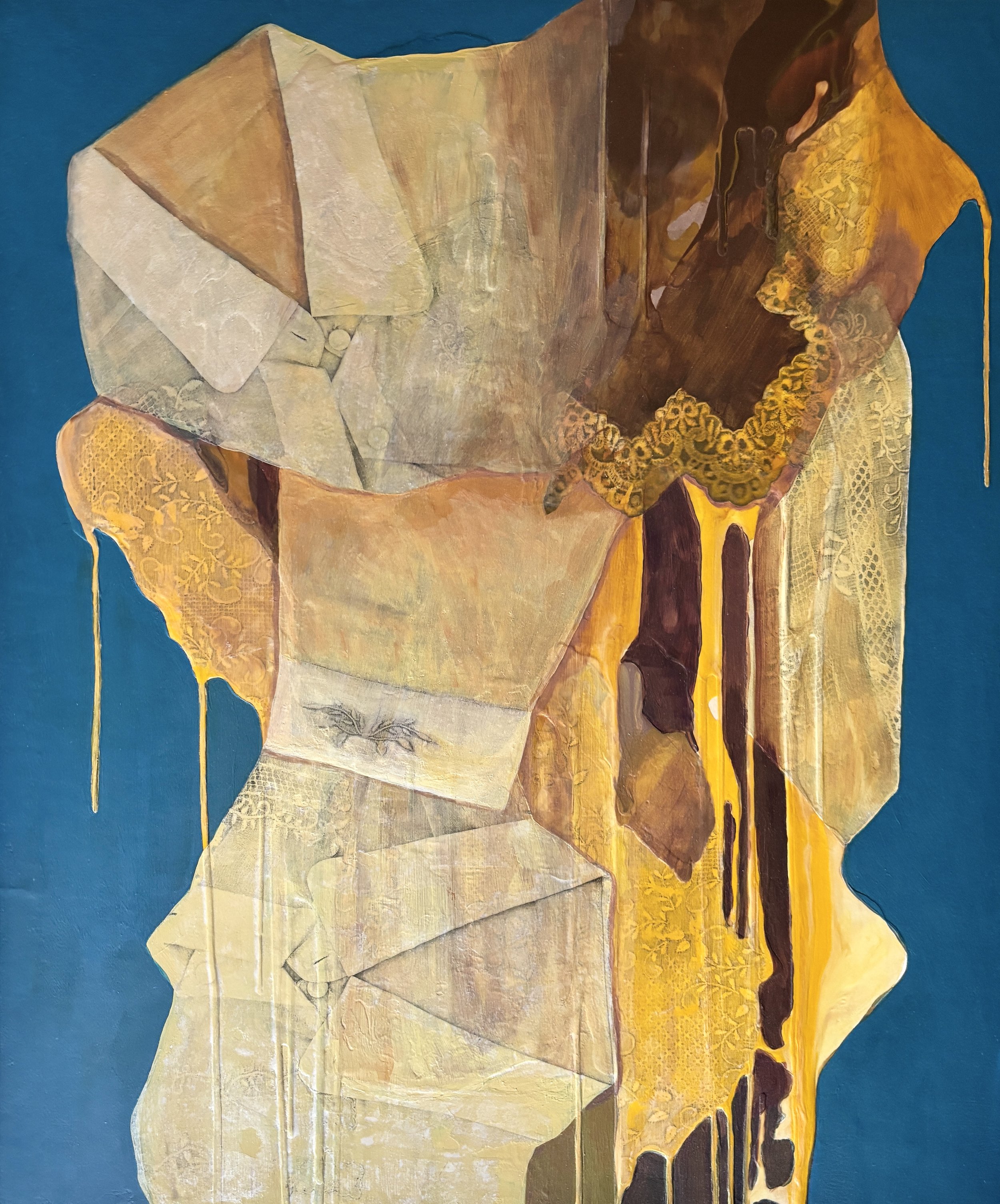   Dissipate , 2025. Acrylic &amp; image transfer on paper mounted on panel, 24" x 20” 