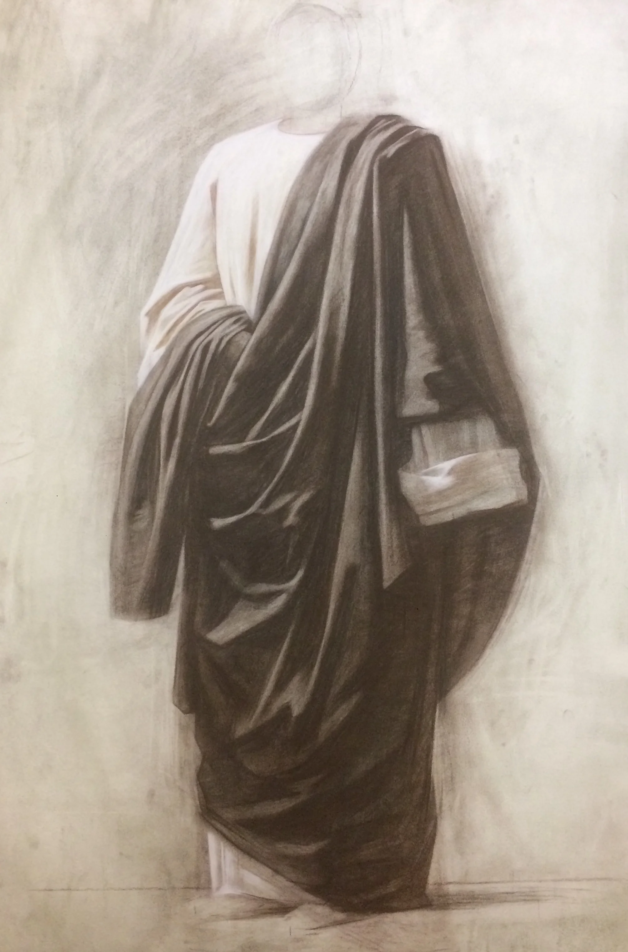 Drapery study, different sepia, charcoal and chalk on paper