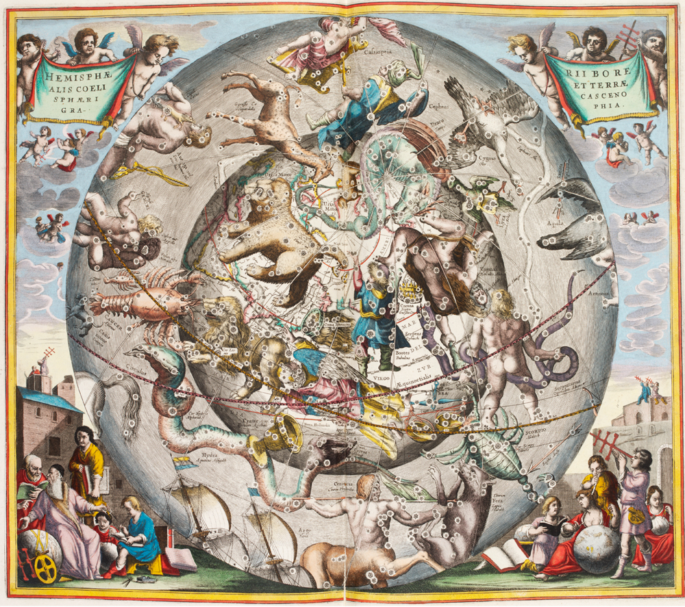 The Constellations with Astrological Signs of the Zodiac, Atlas Coelestic, 1660. Andreas Cellarius