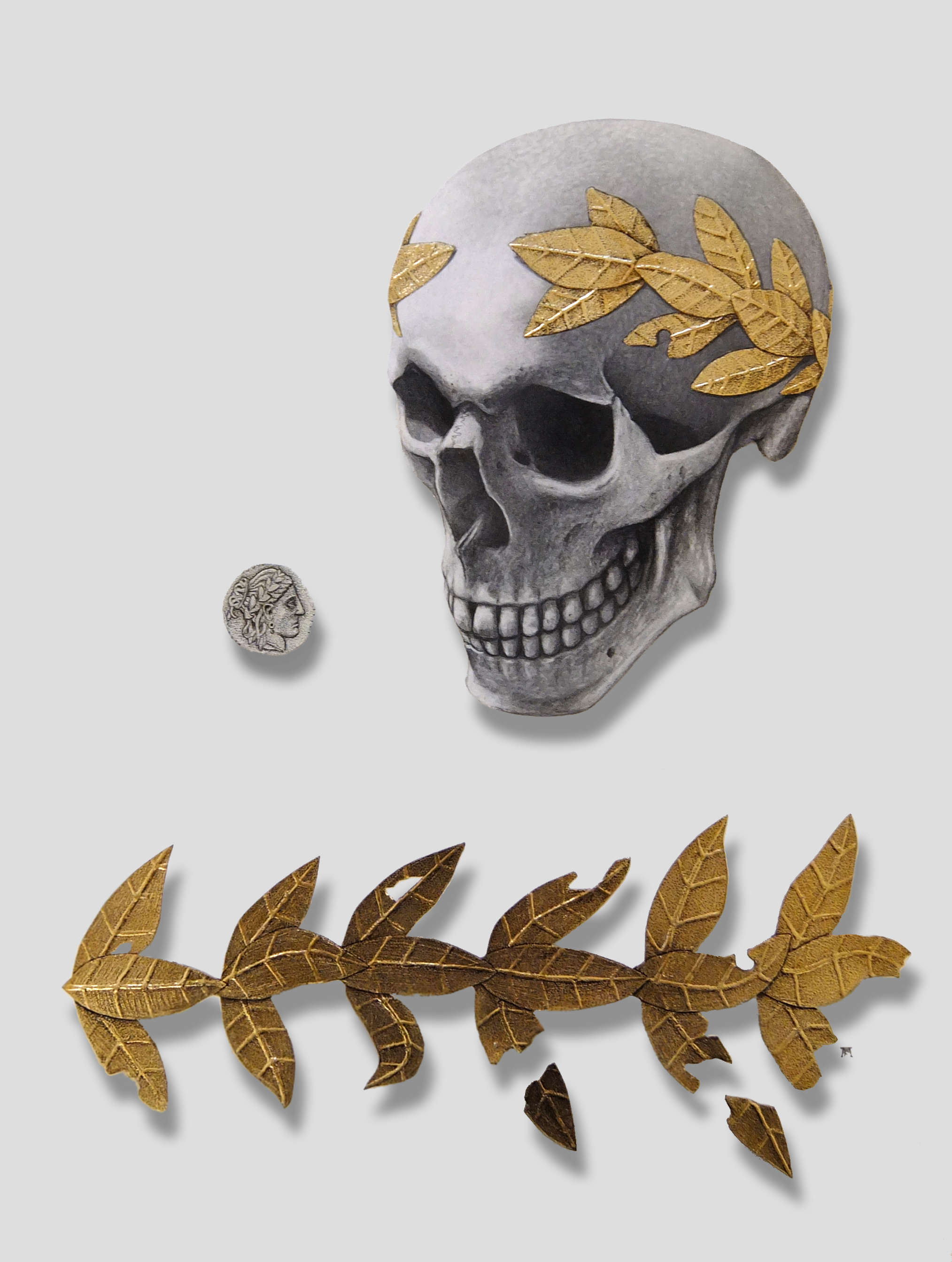 'Skull with Golden Wreath and Coin'